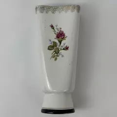 Vintage UCAGCO Mid-Century Porcelain Vase Pink Roses Gold Trim V78