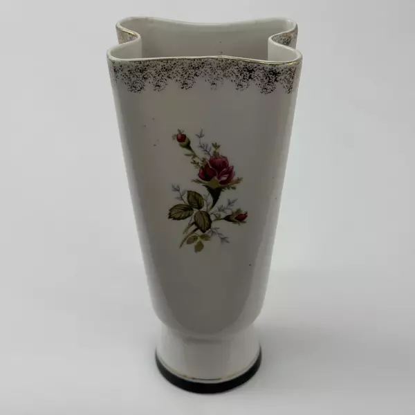 Vintage UCAGCO Mid-Century Porcelain Vase Pink Roses Gold Trim V78