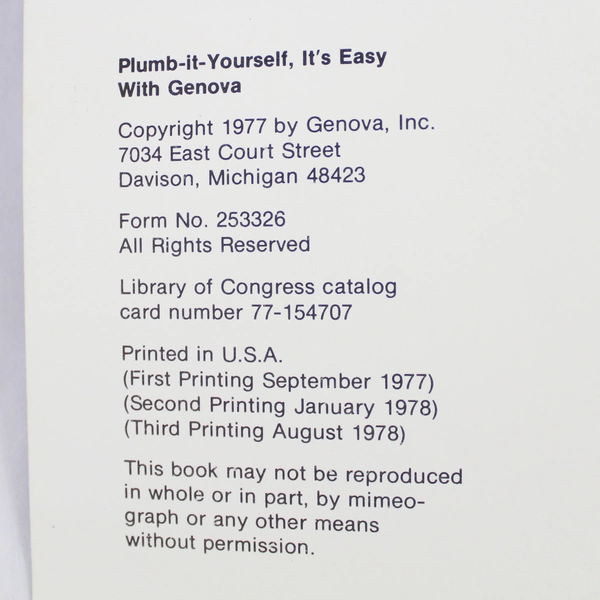 Vintage Plumb-It-Yourself It's Easy With Genova by Richard Day 1978 Paperback