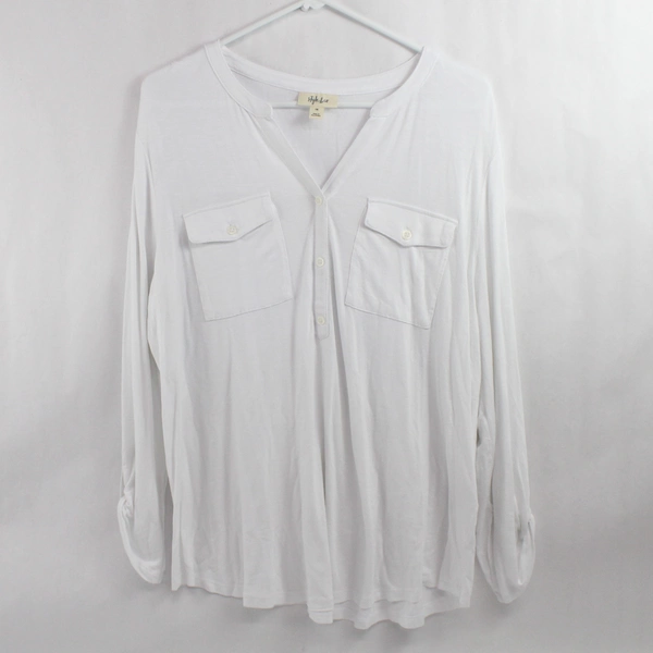 Style & Co. Solid White Half-Button Shirt Women's Size 1X