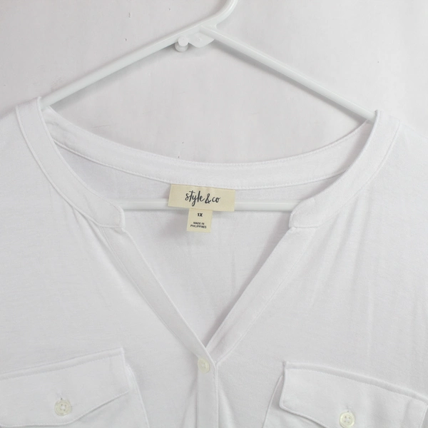 Style & Co. Solid White Half-Button Shirt Women's Size 1X