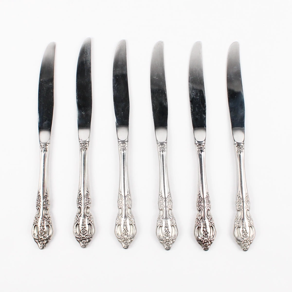 Set of 6 Oneida Renoir-Pembrooke Stainless Steel Hollow Dinner Knives