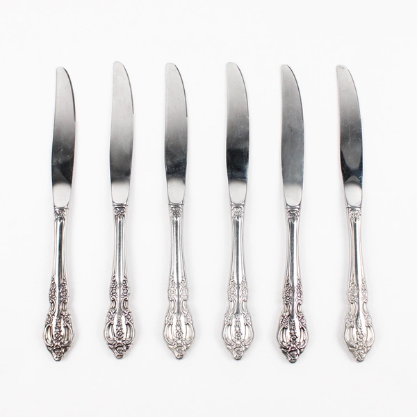 Set of 6 Oneida Renoir-Pembrooke Stainless Steel Hollow Dinner Knives