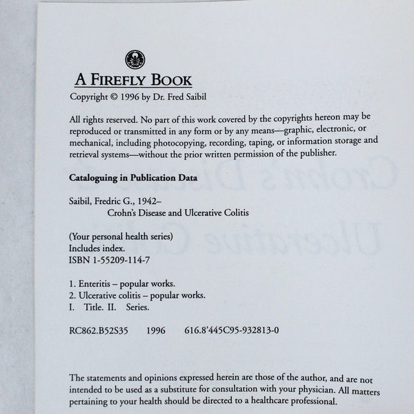 Crohn's Disease & Ulcerative Colitis by Fred Saibil, 1996 Firefly Books PB