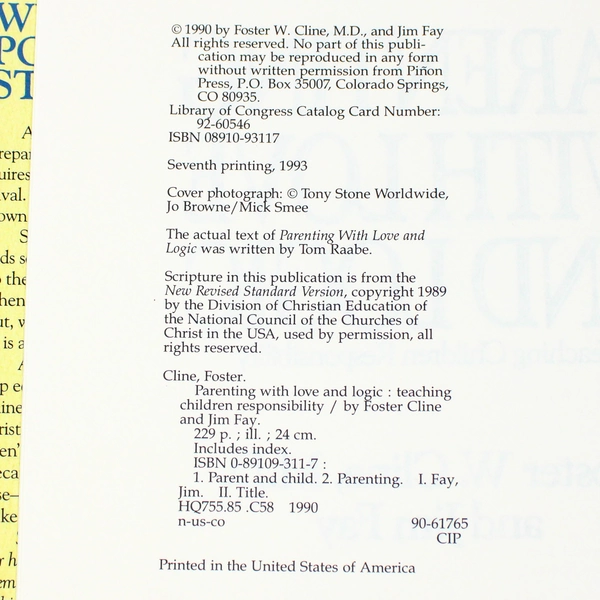 Parenting With Love and Logic by Foster Cline Jim Fay 1993 HC DJ Ex-Library Book