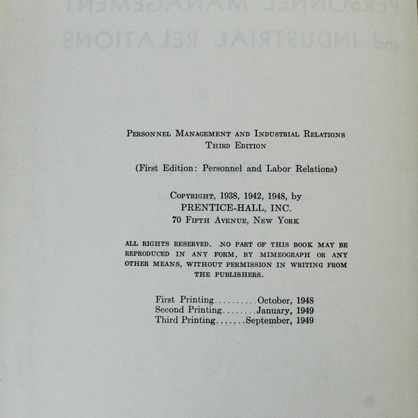 Personnel Management and Industrial Relations by Dale Yoder 1944 HC Pre-owned