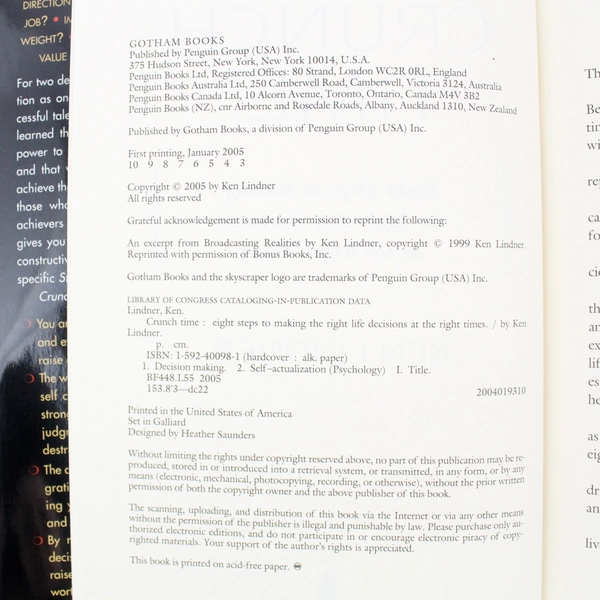 Crunch Time by Ken Lindner (2005, Gotham Books Hardcover) Dust Jacket