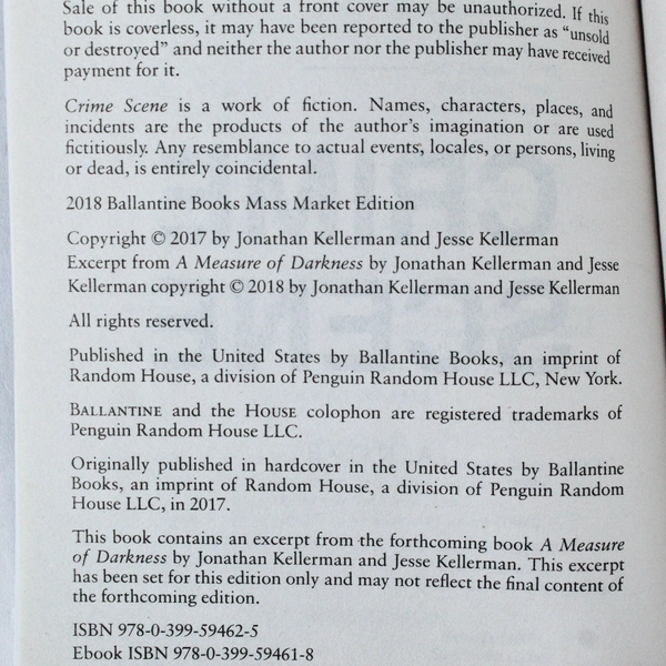 Crime Scene by Jonathan & Jesse Kellerman 2018 Paperback - Pre-Owned