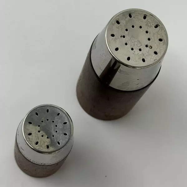 Vintage Des H. Decker Wood And 18/8 Stainless Salt Pepper Shakers Sweden