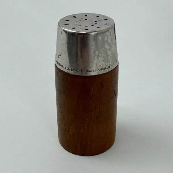 Vintage Des H. Decker Wood And 18/8 Stainless Salt Pepper Shakers Sweden