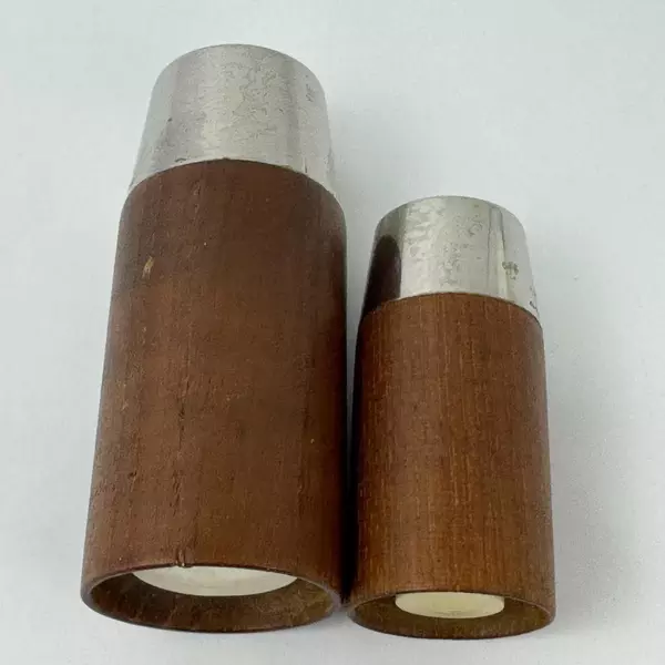 Vintage Des H. Decker Wood And 18/8 Stainless Salt Pepper Shakers Sweden