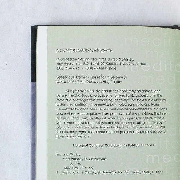 Meditations by Sylvia Browne 2000 Hardcover Book in Good Condition