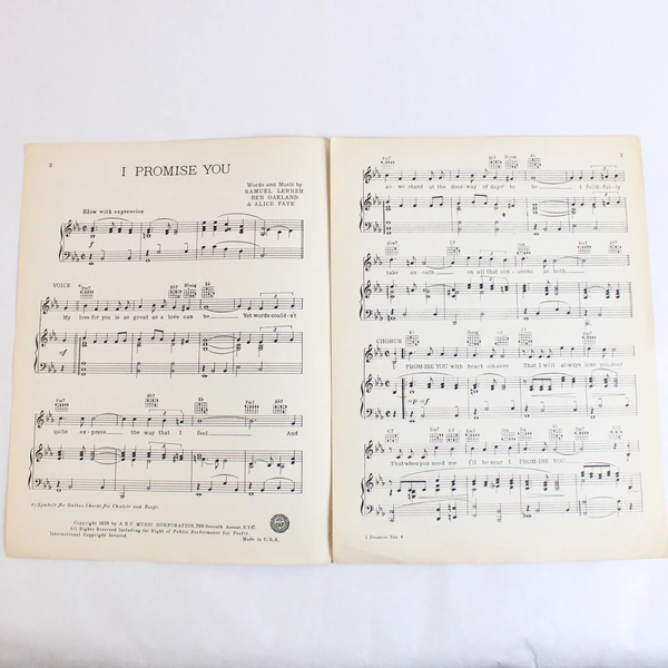 1938 I Promise You Alice Faye Tony Martin Movie Sheet Music