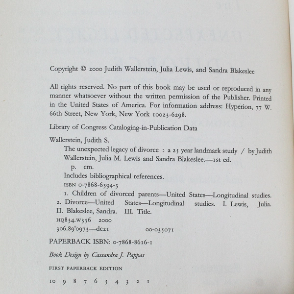 The Unexpected Legacy of Divorce 2000 Paperback by Wallerstein & Lewis