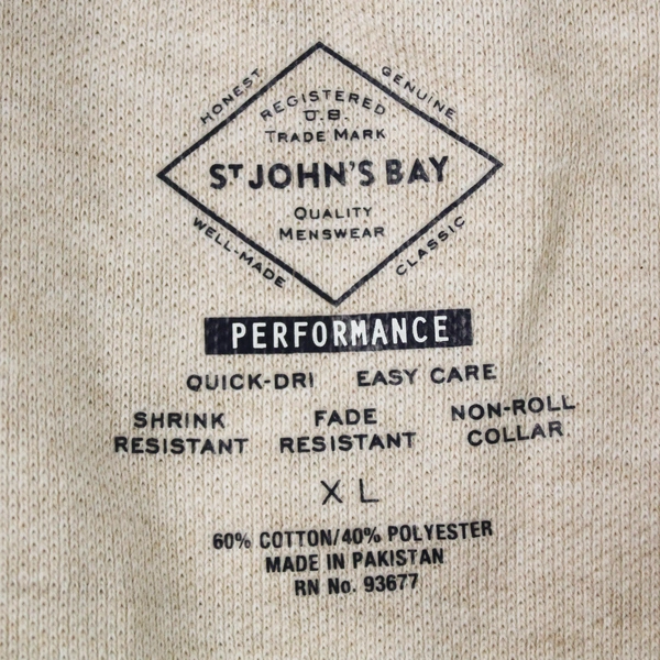 St John's Bay Men's Performance Polo Shirt Top Beige Size XL