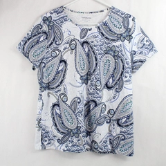 Croft & Barrow Classic Tee Blue and White Paisley Pattern T-Shirt Women's PXL