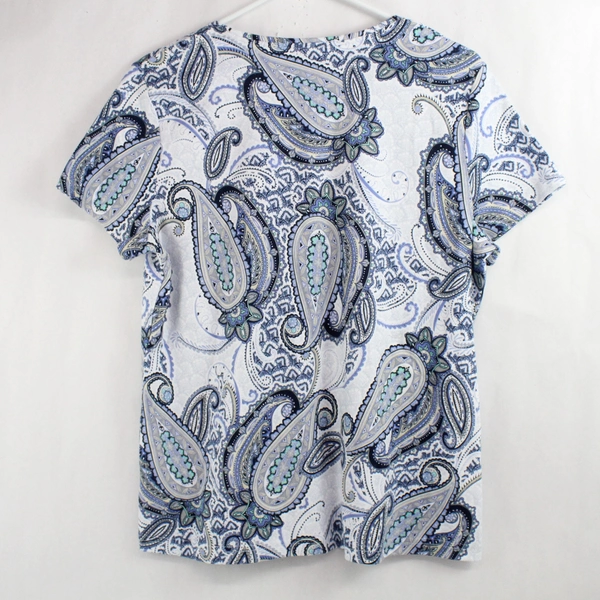 Croft & Barrow Classic Tee Blue and White Paisley Pattern T-Shirt Women's PXL