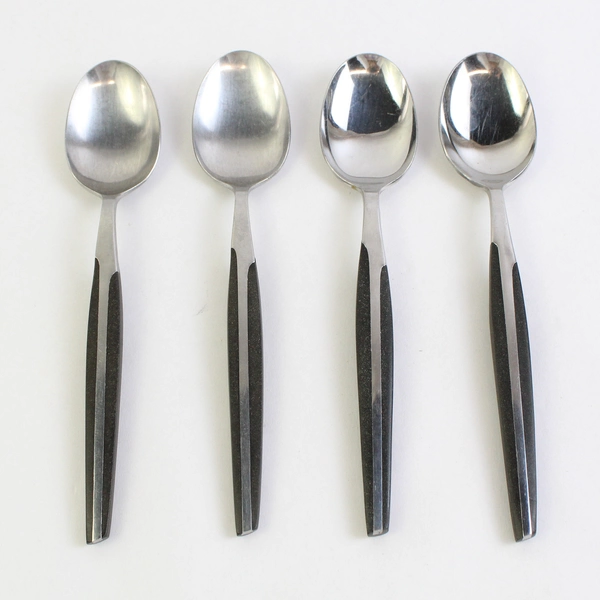 Lot of 4 Eldan Brown Stainless Steel Japan Oval Bowl Soup Spoons