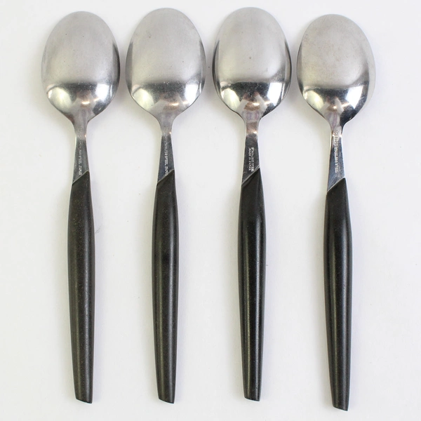 Lot of 4 Eldan Brown Stainless Steel Japan Oval Bowl Soup Spoons