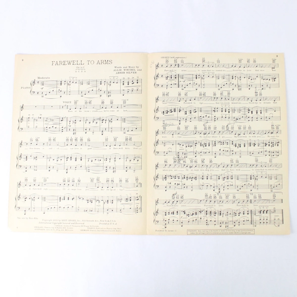 Farewell To Arms Sheet Music by Allie Wrubel Abner Silver 1933 Movie Song