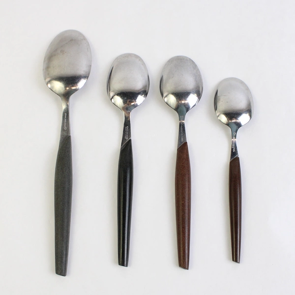 Lot of Assorted Eldan ELD2 Spoons, Brown, Black, Gray, Stainless Flatware