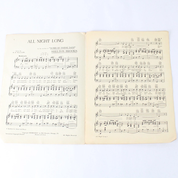 Vintage Sheet Music All Night Long by Shelton Brooks And W.R. Williams 1934