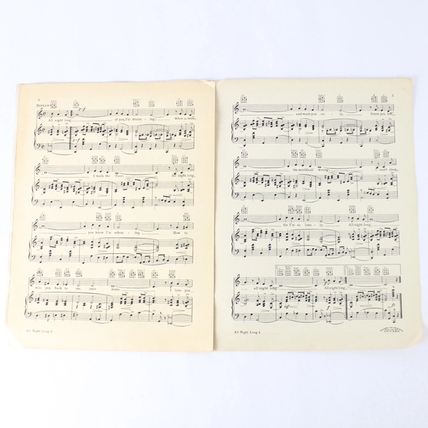 Vintage Sheet Music All Night Long by Shelton Brooks And W.R. Williams 1934
