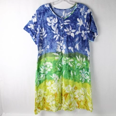 Hawaiian Style Short Sleeve Multicolor Floral Pattern Dress Women's Size M