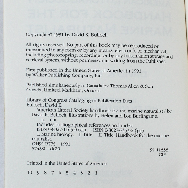 American Littoral Society Handbook for the Marine Naturalist by Bulloch