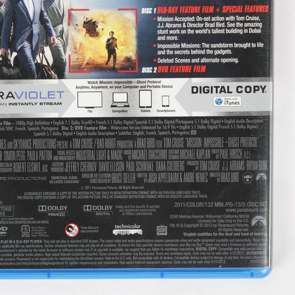 Mission Impossible Ghost Protocol Blu-ray DVD Digital Copy 2012