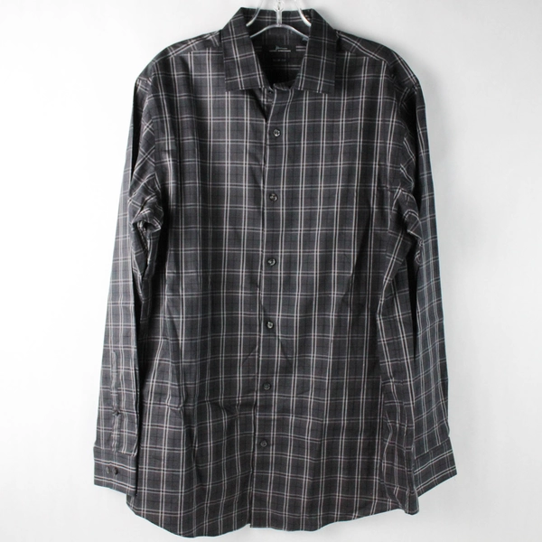 Marc Anthony Slim Fit Button Up Long Sleeve Black White Gray Plaid Men's 34-35