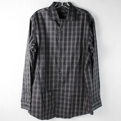 Marc Anthony Slim Fit Button Up Long Sleeve Black White Gray Plaid Men's 34-35