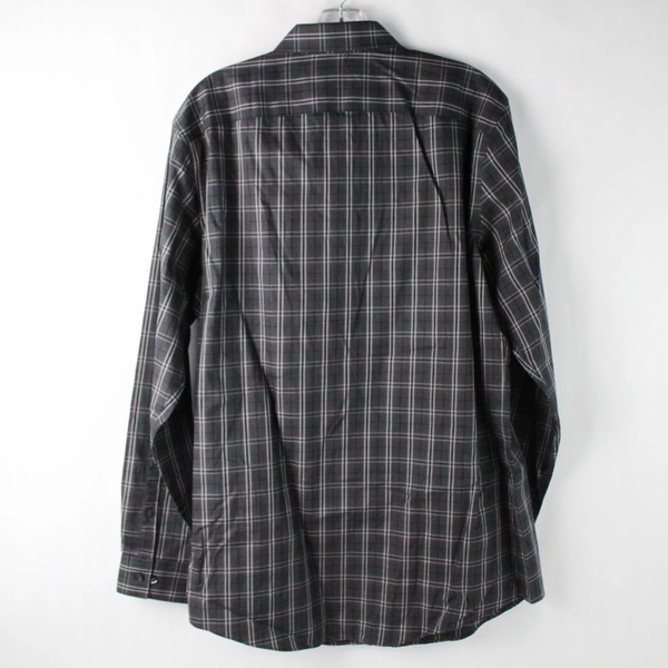 Marc Anthony Slim Fit Button Up Long Sleeve Black White Gray Plaid Men's 34-35
