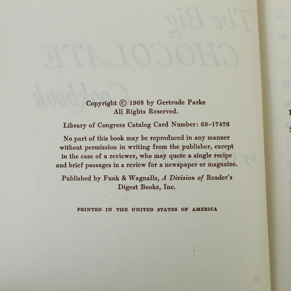 The Big Chocolate Cookbook by Gertrude Parke 1968 Vintage Hardcover DJ