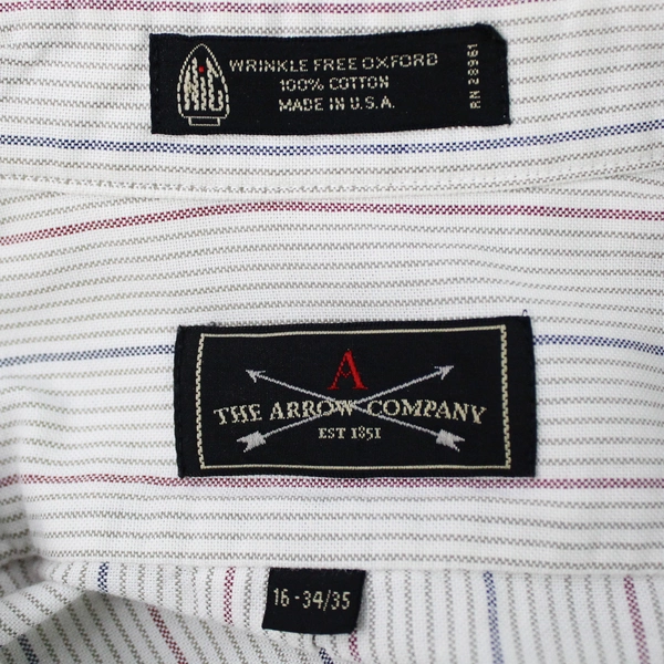 The Arrow Company Button-Down Shirt Men's Size 34/35 Wrinkle Free 100% Cotton
