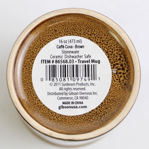 Gibson Caffè Cova Brown Ceramic Coffee Tea Cup With Silicone Lid 16 Oz