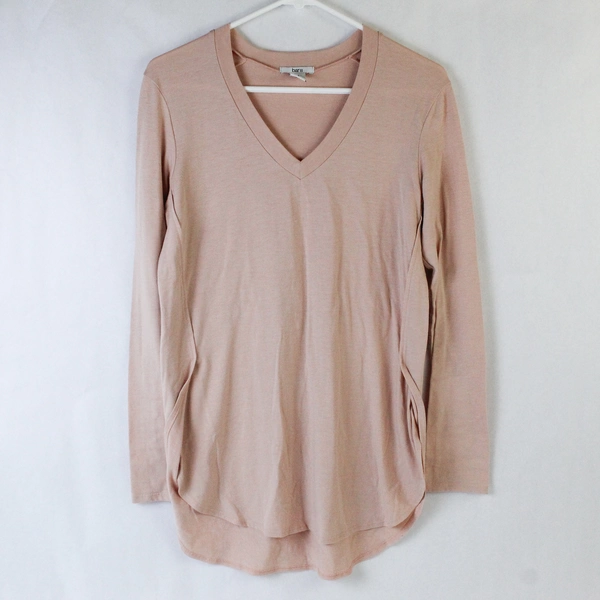 Bar III Women's Pink V Neck Long Sleeve Top Size S - Good Pre-Owned Condition