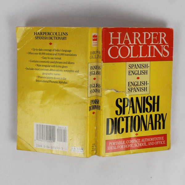 Harper Collins Spanish Dictionary 1991 Paperback Bilingual English-Spanish Book