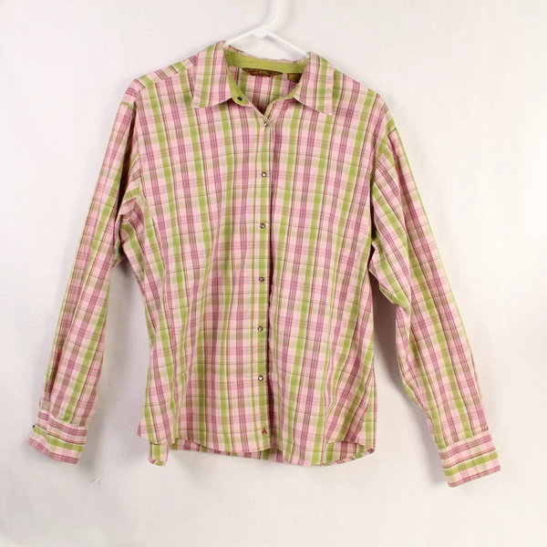 Aura Pink Green Plaid XL Long Sleeve Shirt Women at Wrangler Good Condition