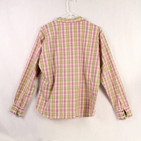 Aura Pink Green Plaid XL Long Sleeve Shirt Women at Wrangler Good Condition