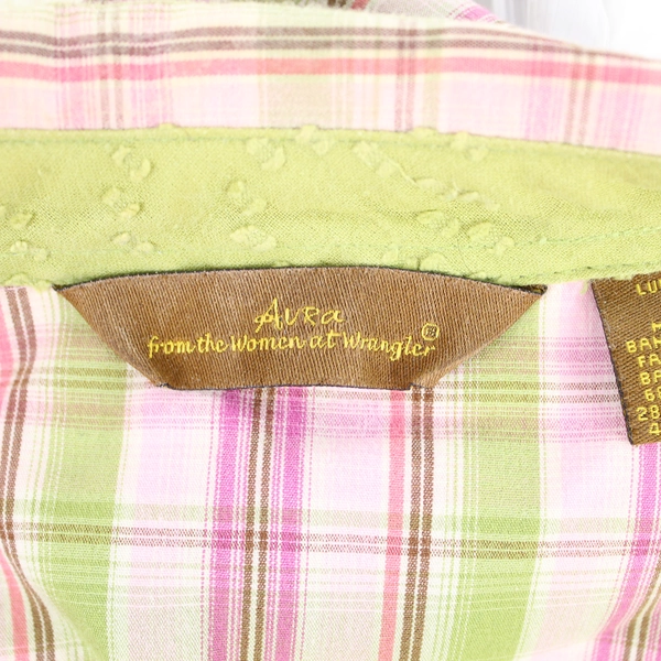 Aura Pink Green Plaid XL Long Sleeve Shirt Women at Wrangler Good Condition