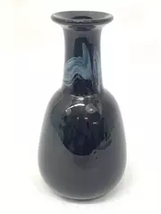 Kingwell Hand Blown Art Glass Vase Black Marbled Signed Halvarsson Flowers Plant