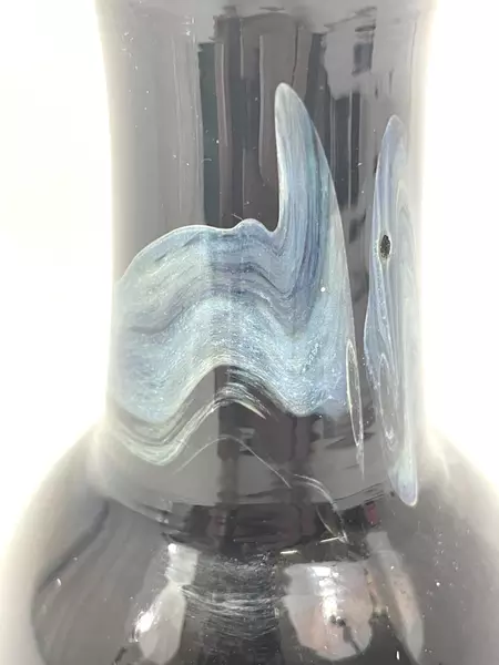 Kingwell Hand Blown Art Glass Vase Black Marbled Signed Halvarsson Flowers Plant