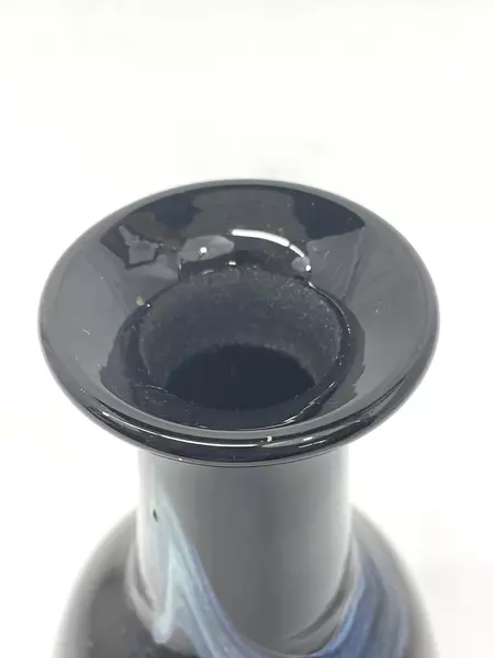 Kingwell Hand Blown Art Glass Vase Black Marbled Signed Halvarsson Flowers Plant