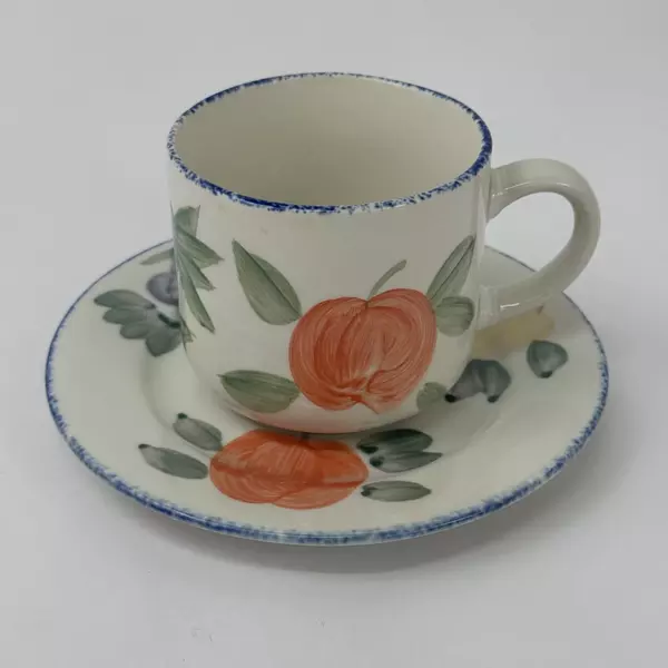 Three 1995 Sakura Sue Zipkin Orchard Valley Majesticware Stoneware Cups Saucers