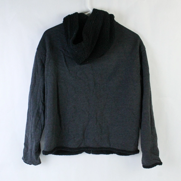 Victoria's Secret Pink Reversible Fleece Hoodie Jacket XS Gray Black Pilling