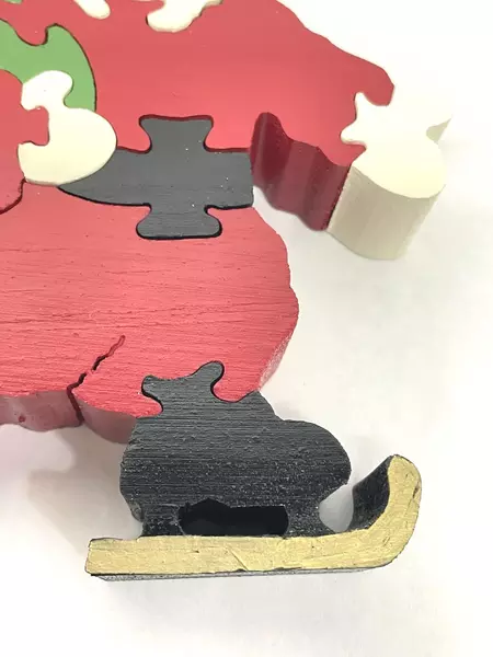 Hand Made Ice Skating Santa Claus Wood Puzzles 13 Pieces Toy Bag