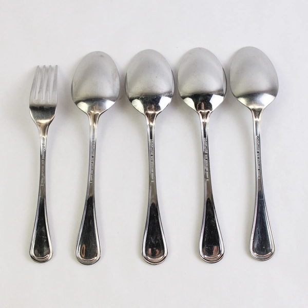 Lot of 5 Cuisinart Mansfield Stainless Steel Flatware Soup Spoons Salad Fork