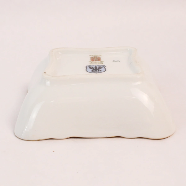 Vintage Schumann Arzberg Wild Rose Square Trinket Dish White Gold Trim