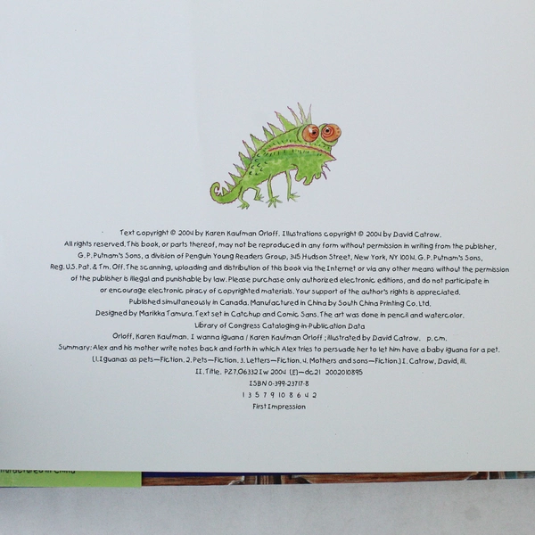 I Wanna Iguana by Karen Kaufman Orloff 2004 Hardcover - Good Condition